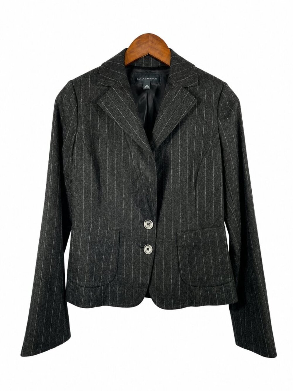 Banana Republic Wool Cashmere Pinstripe Blazer Gray Tailored Jacket Sz 2 - Picture 2 of 14